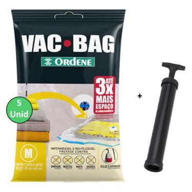 Imagem de Kit 5 Saco A Vacuo Médio 45x65cm Vac Bag Mala+ Bomba Ordene