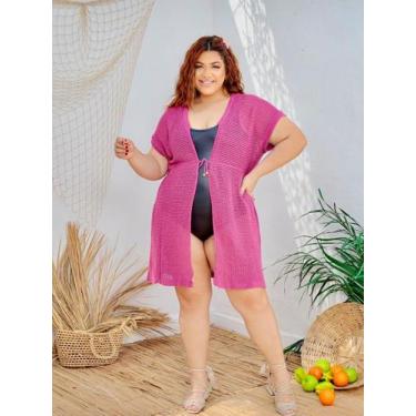 Imagem de Saida de praia Plus Size  g1 g2 g3 manga curta trico croche - Toda Bel