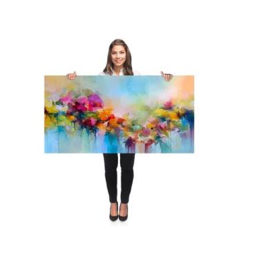 Imagem de Quadro Decorativo Grande Sala 100x50 Abstrato Flores Colorida Quadro p