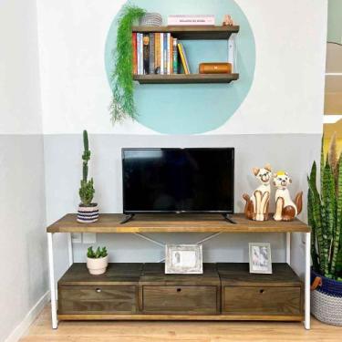 Imagem de Rack de TV Industrial de Ferro e Madeira Style Square 3 Nichos Uno com