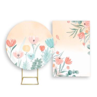 Imagem de Painel De Festa Redondo 1,50x1,50 + Painel Vertical 1,50x2,20 - Floral