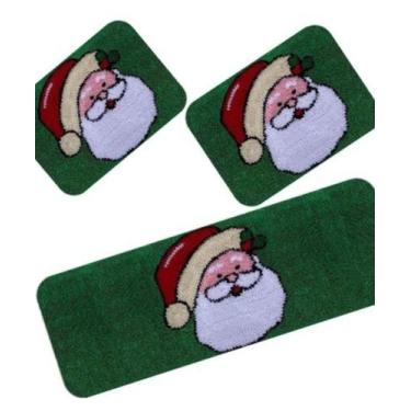 Imagem de Jogo de Tapete De Frufru Cozinha 3 Peças Papai Noel fundo antiderrapan