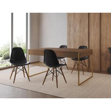 Imagem de Conjunto Industrial Filadelfia 137x90 Ferro Dourado Tampo Amendoa 4 Ca