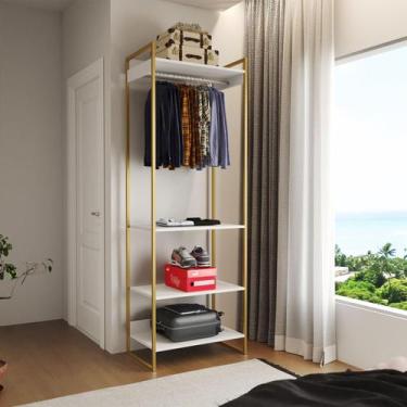 Imagem de Modulo Closet Industrial Cabideiro Ferro Dourado Branco - Império Roma