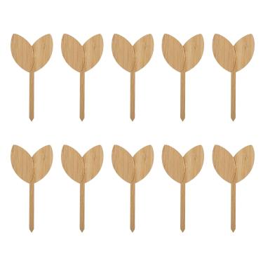 Imagem de 1/8 de Espessura Marcador de Plantas Duráveis Tipo T Etiquetas de Plantas de Madeira Etiquetas de Jardim de Viveiro Sinais para Hortaliças,10 Pçs Etiquetas de Plantas de Bambu, Estufa(leaf shape)