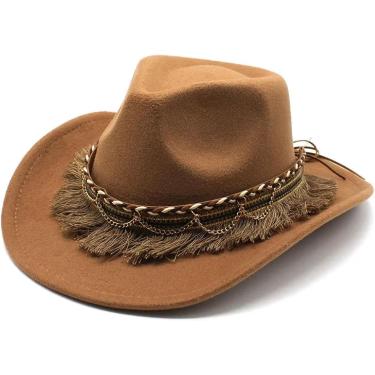 Imagem de Chapéus de cowboy chapéu de cowboy para mulheres homens jazz boné estilo curvado borda cowgirl, cáqui, terno para 57-58cm