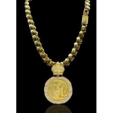 Imagem de Corrente Friso S 12mm Moeda antiga+ pingente Fé redondo - Lobin jóias