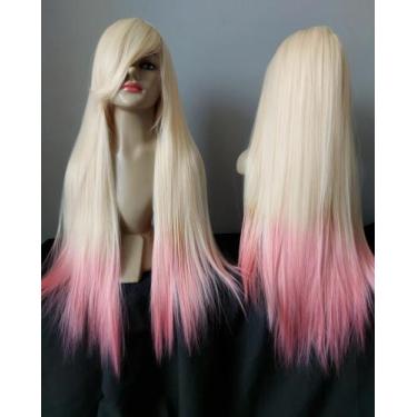 Imagem de Peruca wig loira loiro claro com franja branca rosa cosplay  marin kit