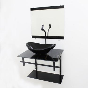 Imagem de Gabinete de vidro 60cm ap com cuba oval - mármore preto - Cubas e Gabi