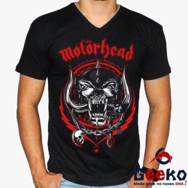 Imagem de Camiseta Motorhead 100 Algodão Banda de Rock Geeko, Preto gola v, GG
