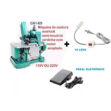 Imagem de Maquina Costura Overlock  +Led+pedal Eletrônico-220v - Butterfly, Verd