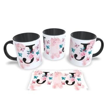 Imagem de Caneca Preta de Porcelana Personalizadas Alfabeto iniciais Nomes (J)