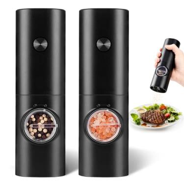 Imagem de Moedor de pimenta elétrico ou moedor de sal, moedor de pimenta automático alimentado por bateria, moedor de cerâmica com espessura ajustável, luz LED e moinho de sal recarregável, operação com uma mão