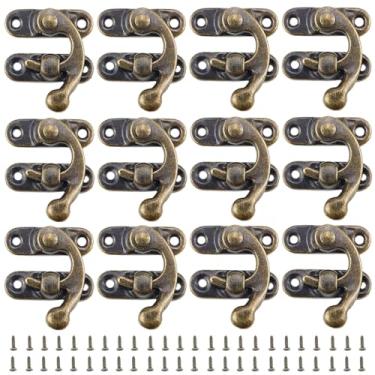 Imagem de UPIQNG 12 conjuntos de ganchos de trava direita com parafusos vintage ferrolho pequeno fecho de buzina fivela de trava de metal para caixa de joias de madeira caixa de vinho