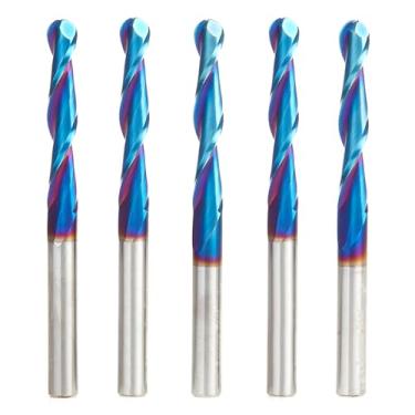 Imagem de Amana Tool 46294-K-5 pacote com 5 peças CNC Spektra Extreme Tool Revestido SC 2D e 3D escultura de 0,10 graus ponta de esfera de ângulo reto x 1/4 D x 1/8 R x 1-1/2 CH x 1/4 SHK x 7 polegadas de comprimento x 2 brocas de roteador de flauta