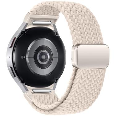 Imagem de Pulseira Esportiva ALSMGGBPAF de Nylon de 20 mm com Fecho Magnético, Compatível com Samsung Galaxy Watch 6/5/4 Classic e Pro, Design Esportivo, Bege