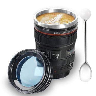 Imagem de Yepteeps Caneca de café, garrafa térmica de viagem para lente de câmera, copo isolado de aço inoxidável com tampa de limpeza fácil (à prova de vazamento)
