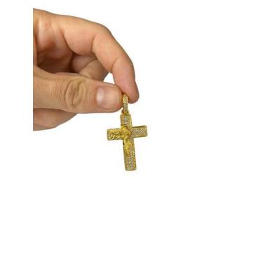 Imagem de Pingente cruz cravejada jesus m - banhado a ouro 18k - ToJoia18k
