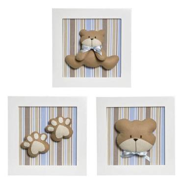 Imagem de Trio De Quadros Urso Quarto Bebê Infantil Menino - Potinho de Mel
