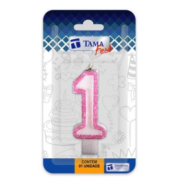 Imagem de Vela de aniversário Número Branco e Rosa Nº 1 com 10 un. - TAMAROZZI E