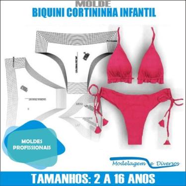 Imagem de Molde Biquini Infantil Curtininha, Modelagem&Diversos, Tamanhos 2 Ao 1