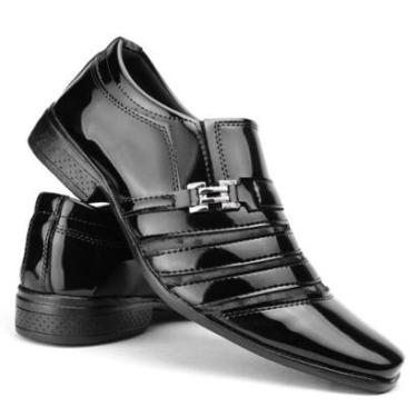 Imagem de Sapato Social Masculino Verniz Brilhante Diferenciado Couro Sintético Confortavel Culto-Masculino