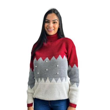 Imagem de Blusa Lã Feminina Tricot Tricô Frio Inverno Bordado Pérolas - AG Acess