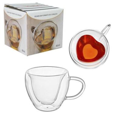 Imagem de Xicara de vidro com parede dupla bistro coracao 80ml - SANXIA