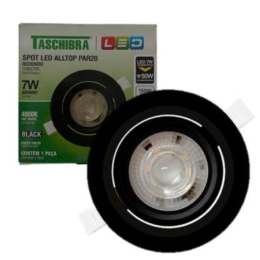 Imagem de Kit 10 Spot Led Redondo Preto Embutir 7w Branco Neutro 4000K - TASCHIB