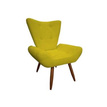 Imagem de Poltrona Decorativa Emilia Suede Amarelo Pés Madeira Mz Decor - Mazzer
