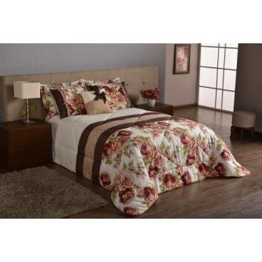 Imagem de Kit Edredom Cama Queen Floral 7 Peças Vitoria Marrom - Florenza Enxova
