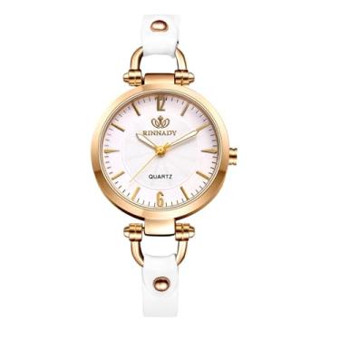 Imagem de Ibohevo Relógios femininos de couro punk: relógio de pulso feminino retrô de quartzo analógico elegante anos 1940 de aço inoxidável vintage casual para negócios ao ar livre, Branco, Adult