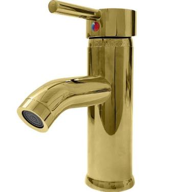 Imagem de Torneira Dourada Pia Banheiro Bica Baixa Aço Inox 304 Monocomando Mist