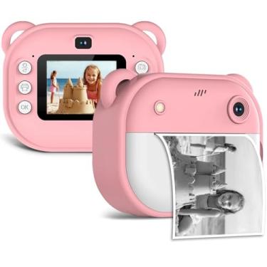 Imagem de Câmera Fotográfica Infantil, Máquina Fotográfica Instantanea Portátil, 20MP 1080P HD Câmera de Vídeo, 200 dpi, MP3, Jogos, Zoom de 16X, Time Lapse, Recarregável, com Papel de Impressão (Rosa)