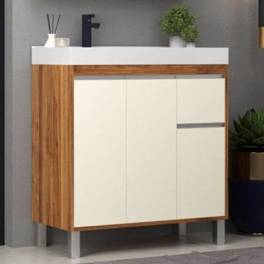 Imagem de Gabinete de Banheiro 80cm com Lavatório Ref 870 Cewal - Amendoa/Off Wh