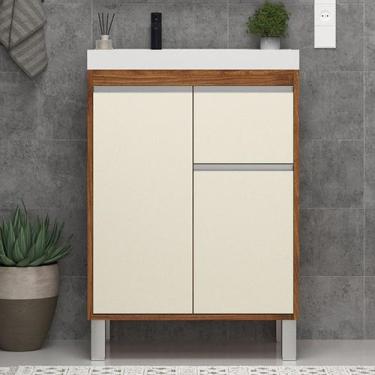 Imagem de Gabinete de Banheiro 60cm sem Cuba Ref 670 Cewal - Amendoa/Off White