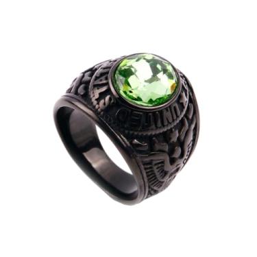 Imagem de HIJONES Anel masculino de aço inoxidável do exército dos Estados Unidos com pedra, Metal, Metal
