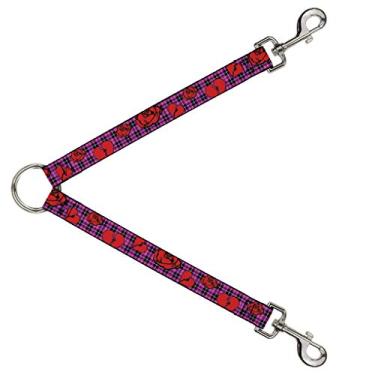 Imagem de Buckle-Down Coleira para cachorro Splitter corações quebrados rosas fúcsia xadrez 3,5 m de comprimento 3,5 cm de largura