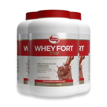 Imagem de Kit 3 Whey Fort 3W Vitafor Chocolate 1800g
