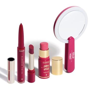 Imagem de Combo Niina Secrets: Blush Rosa 5g + Batom Rosa 1,65g + Espelho Pink