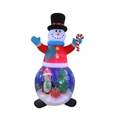 Imagem de Globo inflável de Natal com 2 metros de altura com pinguins e caixa de presente decoração de árvore de Natal para ambientes externos decoração de feriados internos, decoração de jardim iluminado com LED, gramado gigante inflável para a família de casa