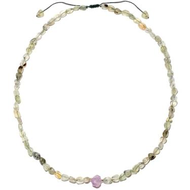 Imagem de XHUUU Colar de pedras irregulares e cristais com contas de equilíbrio energético, ametista crua, colares longos para mulheres, joias de pedra do mês de nascimento, Gema, Prehnita