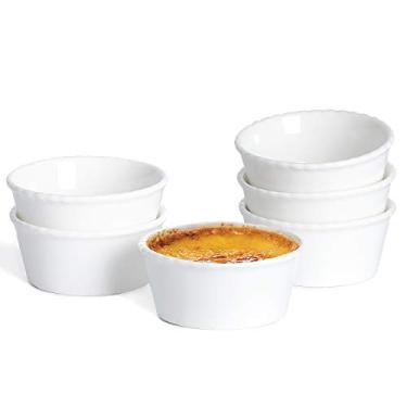 Imagem de ONTUBE Conjunto de 6 pratos de suflê pequenos de cerâmica, conjunto de 6 ramequins para ramekin, 85 g, branco