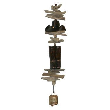 Imagem de Cohasset Gifts 612 Wind Cowboy Hat and Boots Cohasset Bell, acabamento marrom mogno esculpido à mão