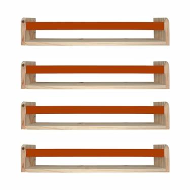 Imagem de Kit 4 Prateleiras Porta Livros em Madeira Pinus Natural Com Cerquinha Colorida Cor:Cerquinha Terracota;Tamanho:12x60