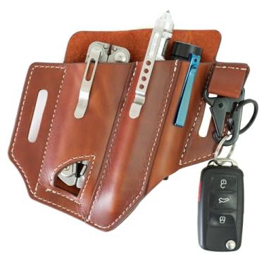 Imagem de Atqana Bainha multiferramenta para cinto (couro premium) – Organizador de bolso EDC | Coldre Leatherman | Bolsa multiferramentas de couro feita à mão com suporte para caneta, bainha de lanterna e