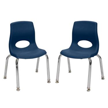Imagem de Cadeira infantil Factory MyPosture Plus de 20 cm, azul marinho com pernas cromadas, pacote com 2, solução de assento ergonômica empilhável para salas de aula e escolas domésticas