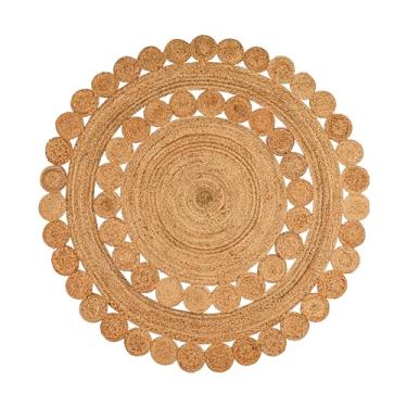 Imagem de RIANGI Tapete de juta trançado à mão - 2,8 m redondo - Tapete reversível para sala de jantar, sala de estar, quarto, cozinha - Tapetes decorativos naturais para área de entrada Boho - Tapetes redondos