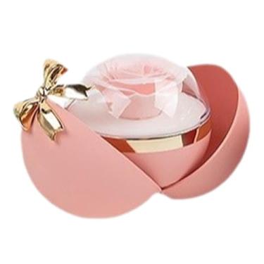 Imagem de rockible Caixa de presente com flores preservadas, suporte para exibição de joias, anel de aniversário romântico, caixa de embalagem para filha, namorada, Rosa