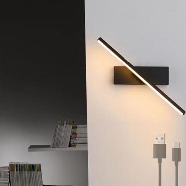 Imagem de Luminária de parede giratória LED com controle de toque regulável, operada por bateria, luz de parede recarregável por USB, luminária de parede de metal para cabeceira interna, luminárias no